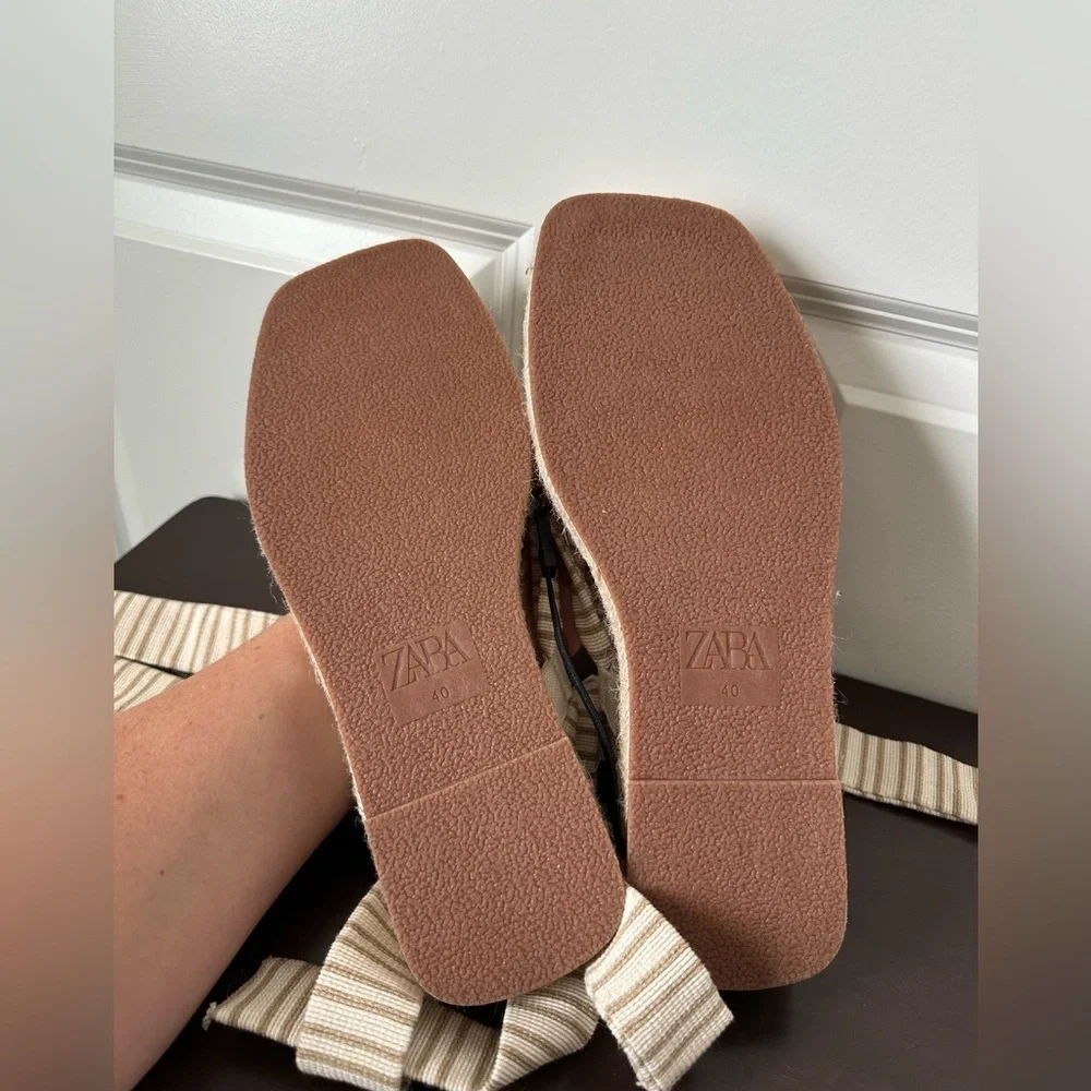 Zara Lace Up Striped Espadrille Sandals 40 , US 9.5